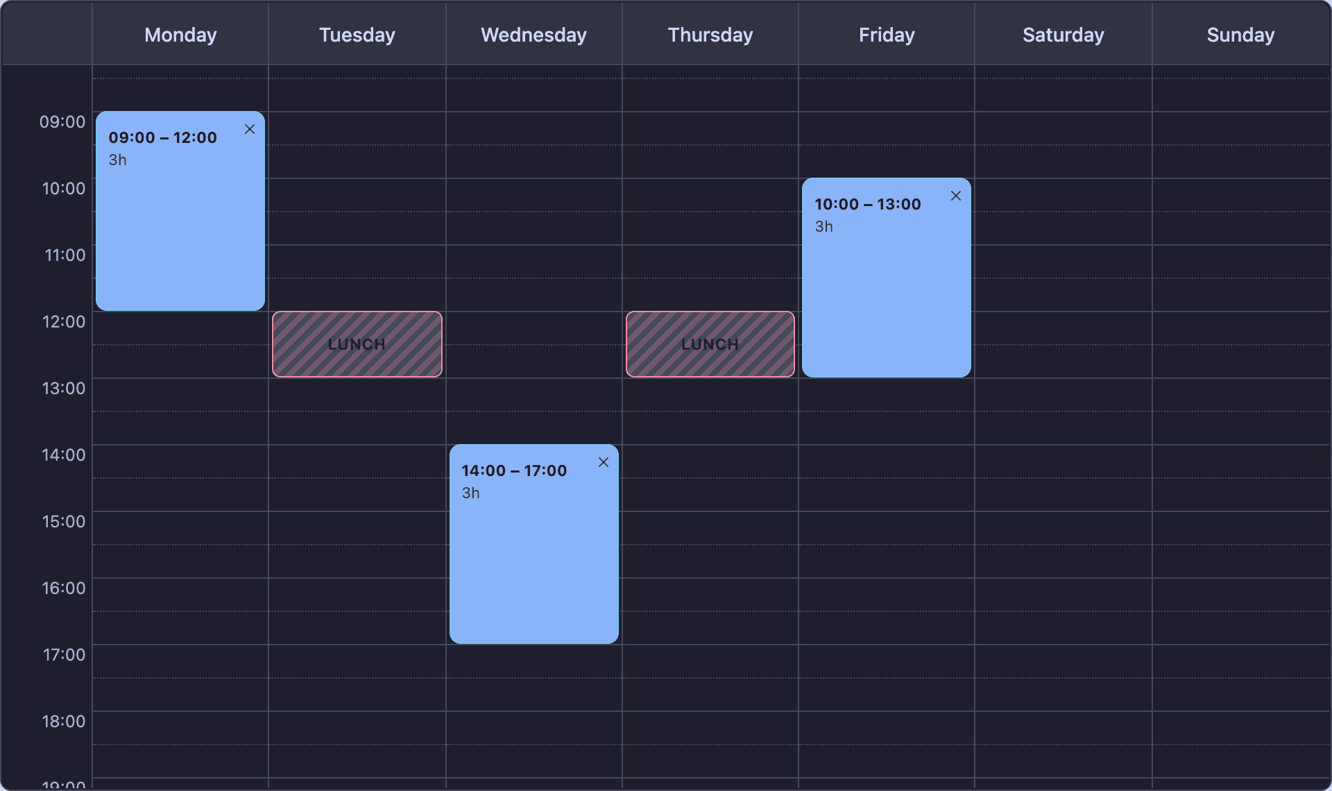 React Weekly Availability Calendar screenshot 1